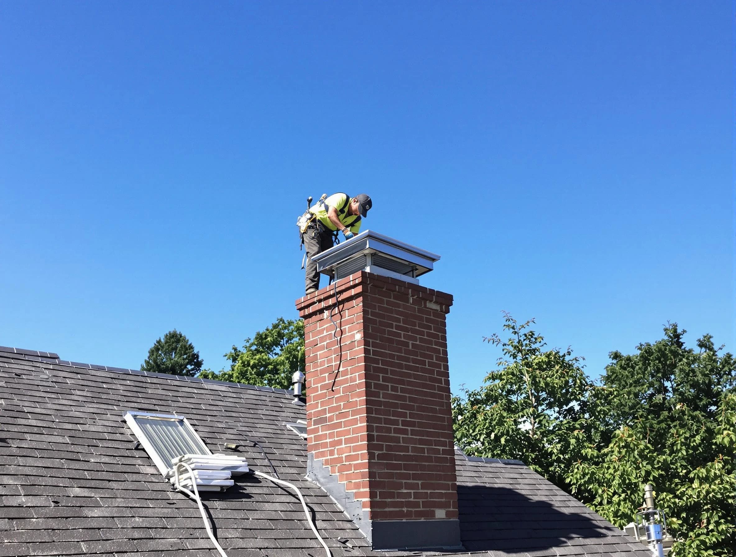 Northglenn Chimney Sweep technician measuring a chimney cap in Northglenn, CO
