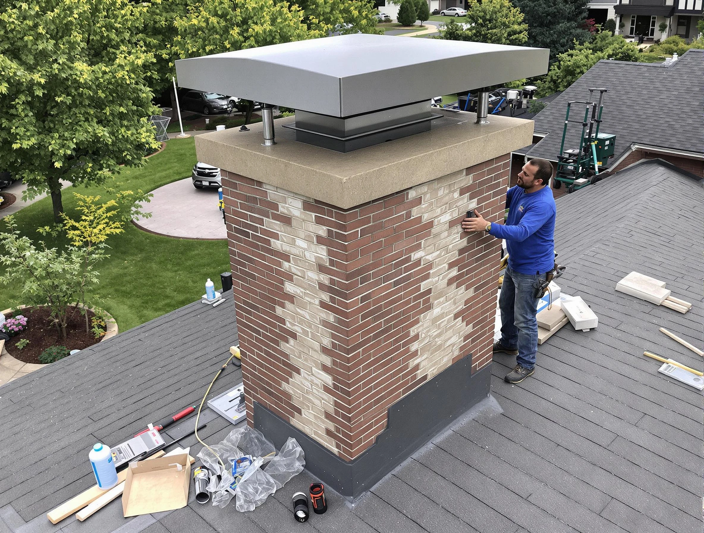 Northglenn Chimney Sweep team working on a custom chimney remodel in Northglenn, CO