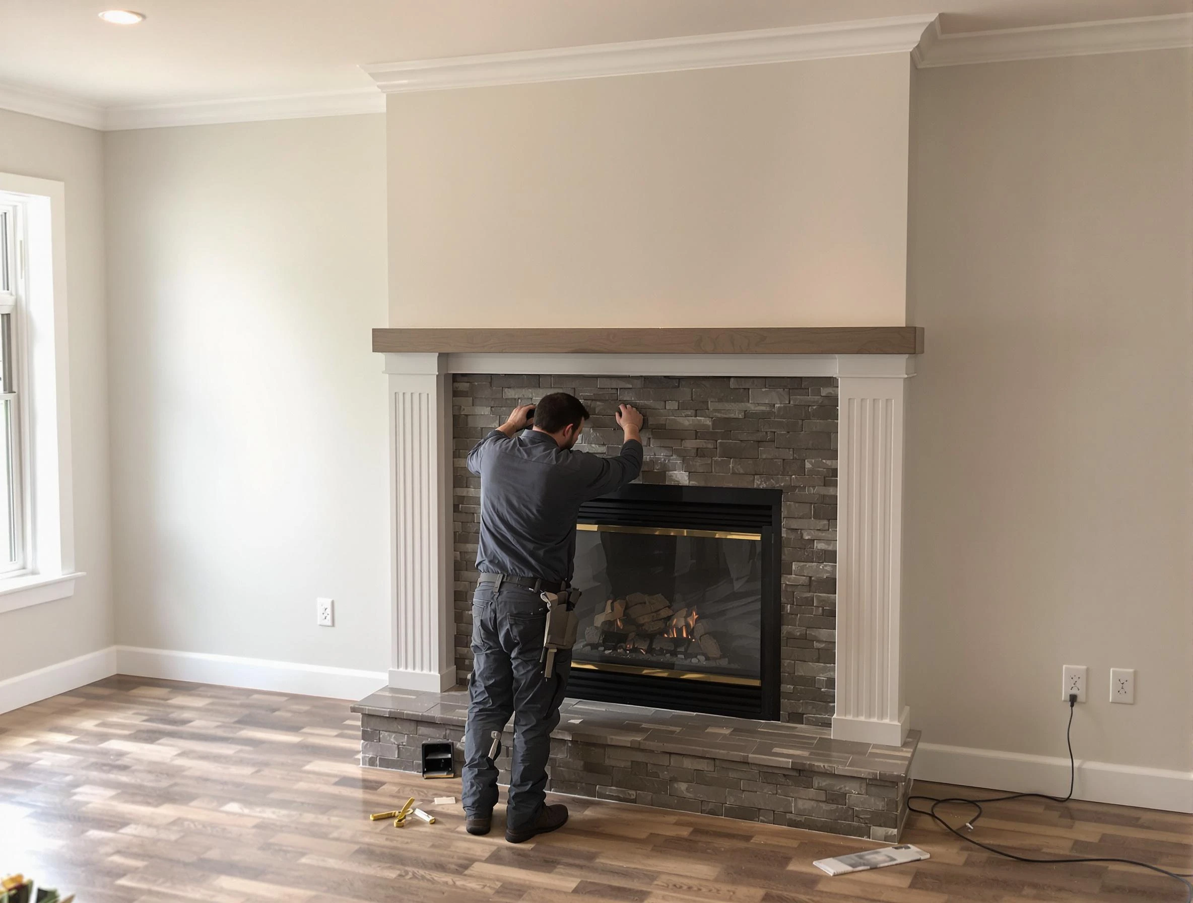Northglenn Chimney Sweep finishing a custom fireplace install in Northglenn, CO